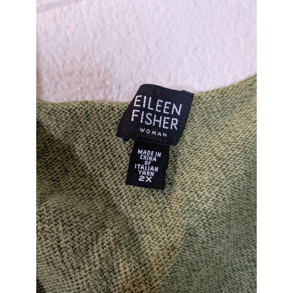 EILEEN FISHER Woman 2X Oversized Knit Cardigan Sweater Olive Green Linen Luxury - Picture 3 of 10